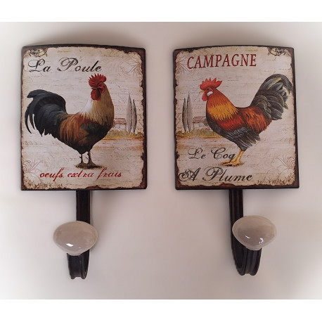Lot de 2 Porte Manteaux muraux Coq