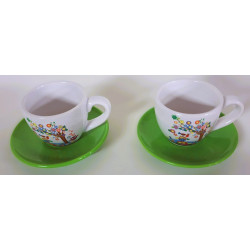 Lot de 2 Tasses + soucoupes Hibou en céramique