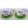 Lot de 2 Tasses 200 ml + soucoupes Hibou en céramique