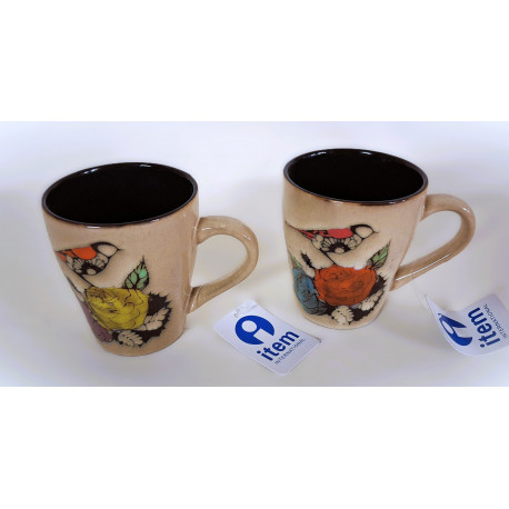 Lot de 2 Tasses + soucoupes oiseau en céramique