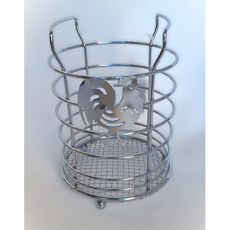 Porte ustensiles Range couverts de cuisine Coq métal chromé