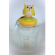 Bocal verre avec couvercle figurine Hibou porcelaine - H. 15 cm