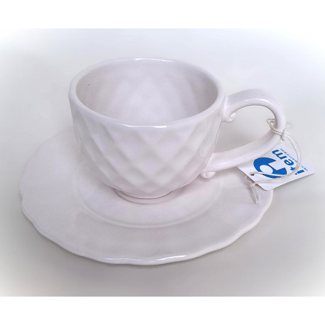 Tasse + soucoupe en céramique blanche