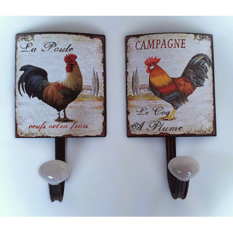 Lot de 2 patère Porte Manteaux muraux Coq