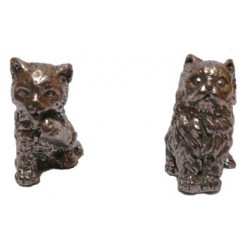 Lot de 2) Figurine chat assis en étain français