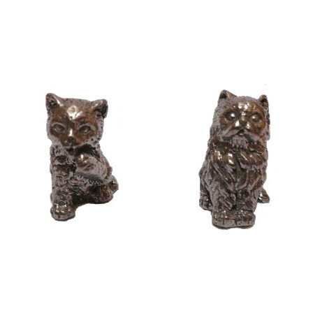 Lot de 2) Figurine chat assis en étain français