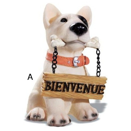 Figurine chien Bienvenue en résine