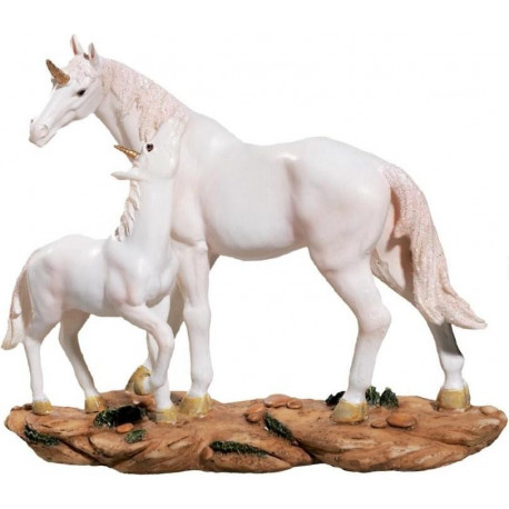 Figurine Licorne avec bébé en résine