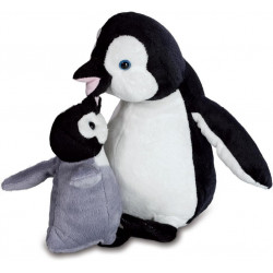 Peluche oiseau Pingouin avec bébé - 25 cm
