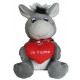 Peluche Âne coeur Je t'aime - 16 cm