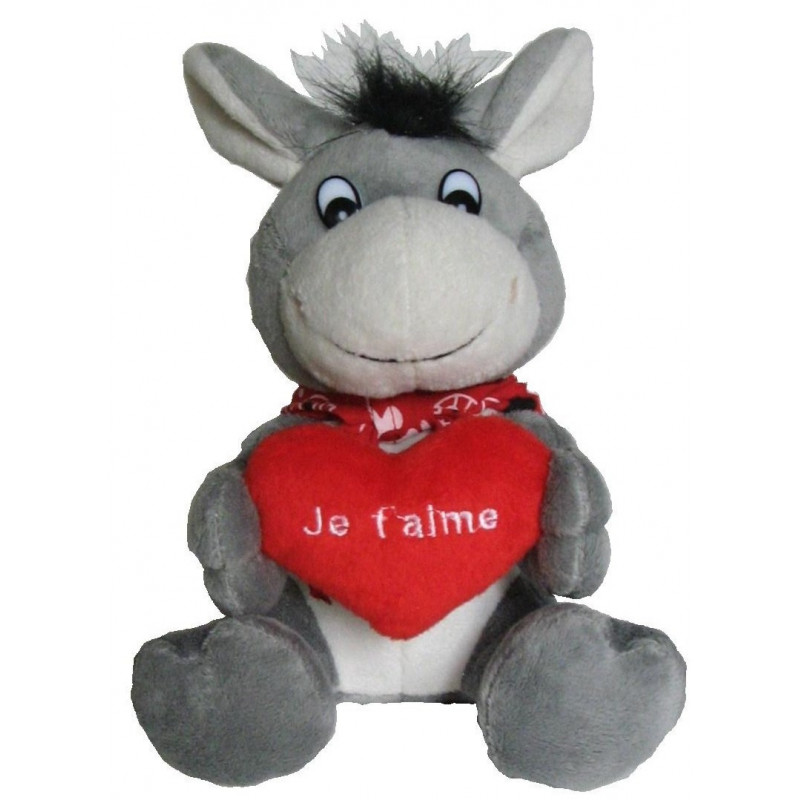 Peluche Âne coeur Je t'aime - 16 cm