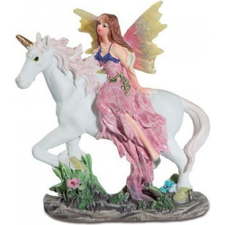 Figurine fée avec licorne dans pochette cadeau