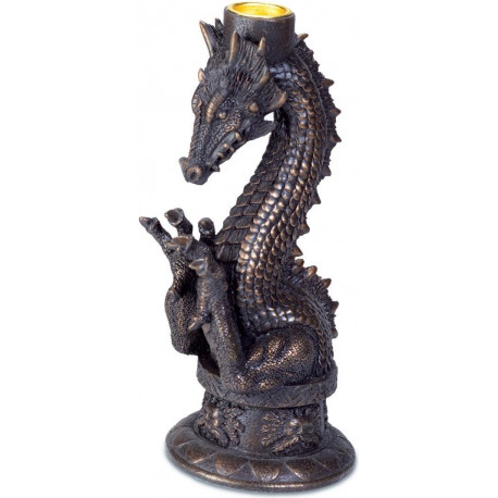 Bougeoir gothique figurine Dragon noir - 20,5 cm
