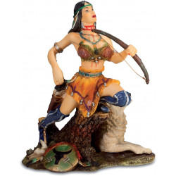 Figurine Indienne avec Loup - 22 cm