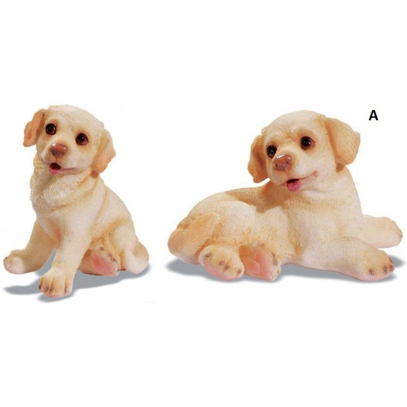 Figurine chien LABRADO beige avec ses chiots dans un panier