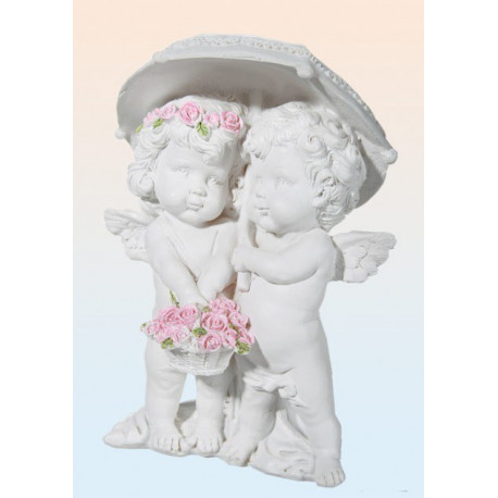 Statuette couple anges parasol - 15,5 x 12 cm